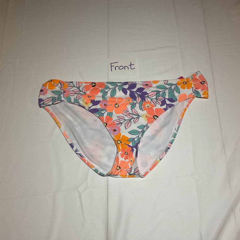 Ninety-Nine Junior XXL Orange Floral Side-Tab Mid-Rise Hipster Bikini Bottom NWT